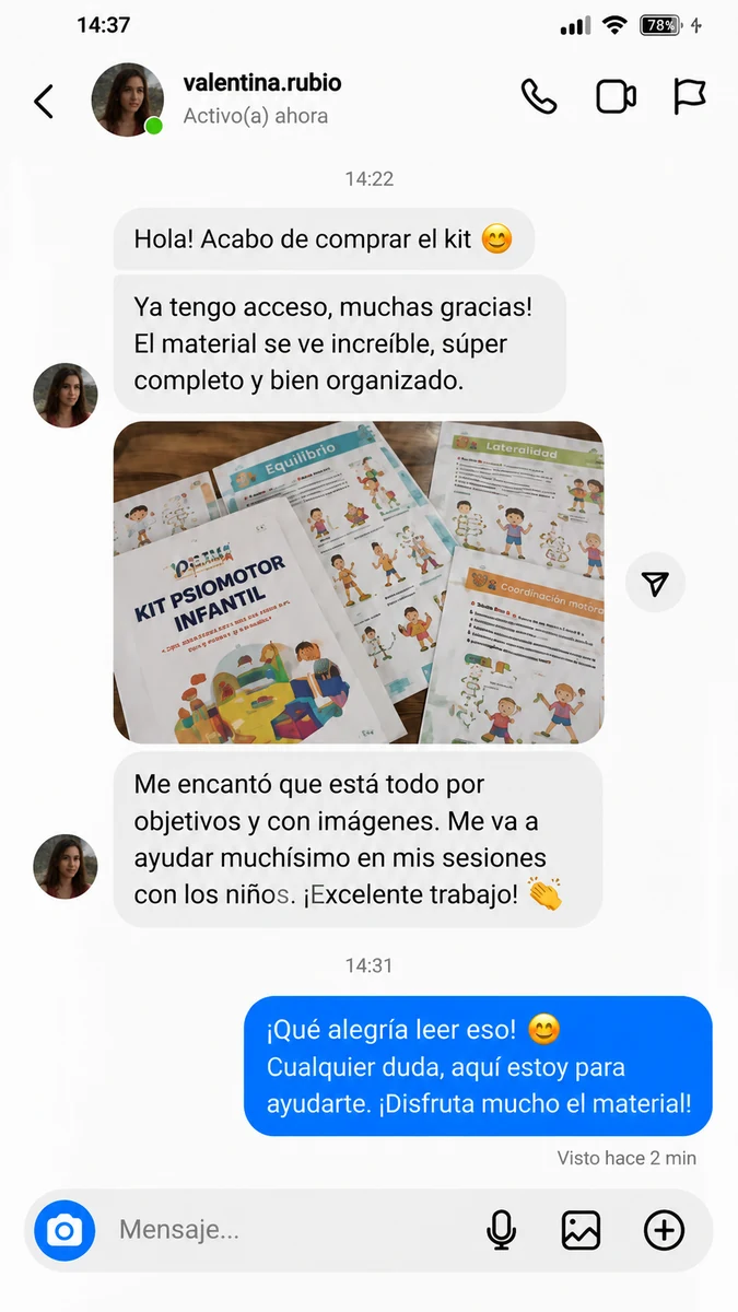 Testimonio de Valentina sobre la organización y utilidad del Kit Psicomotor Infantil